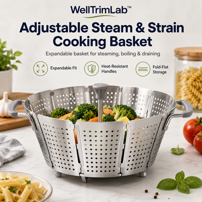 WellTrimLab™ Adjustable Steam & Strain Cooking Basket